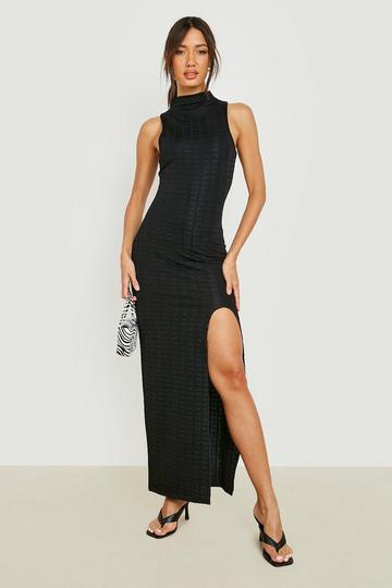 Crinkle Sleeveless Split Maxi Dress black
