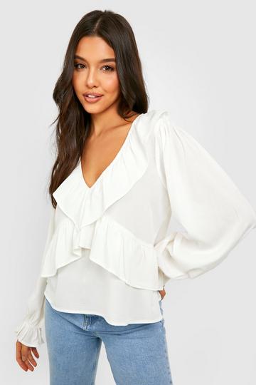 Buy Boohoo Frill Detail Hook And Eye Crop Top In White