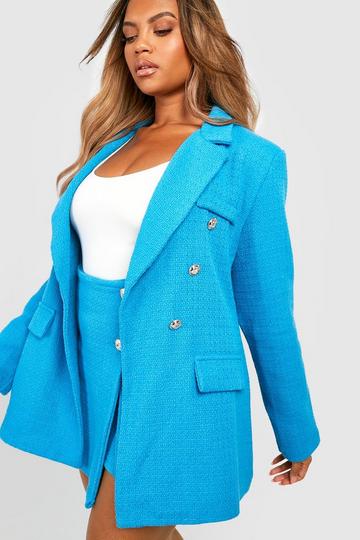 Plus Boucle Military Button Blazer blue