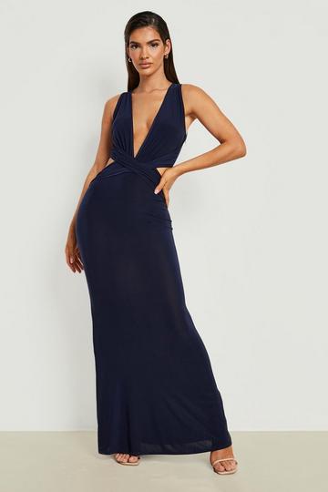 Navy Plunge Wrap Maxi Dress