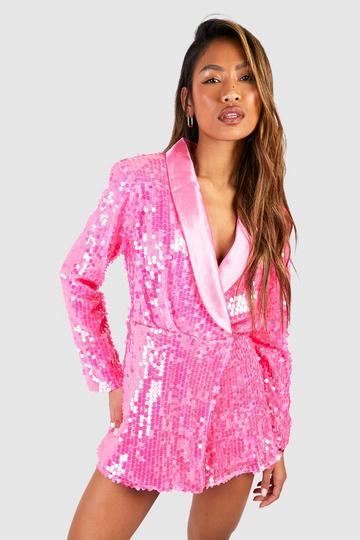 Sequin Blazer Playsuit hot pink