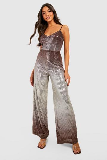 Ombre Sequin Wide Leg Jumpsuit bronze