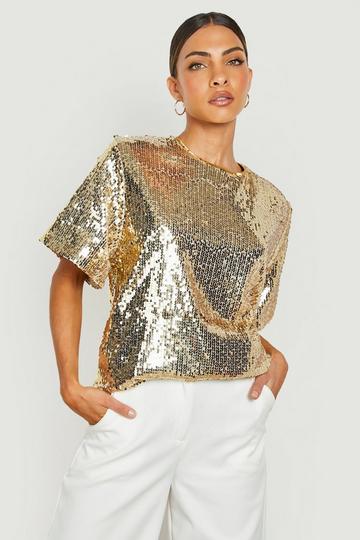 Gold Metallic Sequin Oversized T-shirt