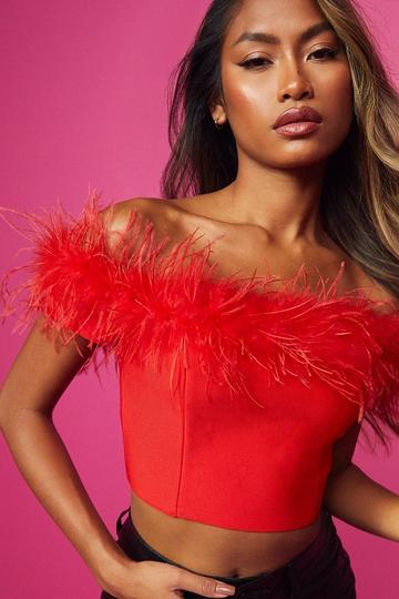 Feather Bandage Corset Top red