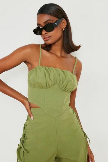 Ruched Cup Lace Up Back Corset khaki