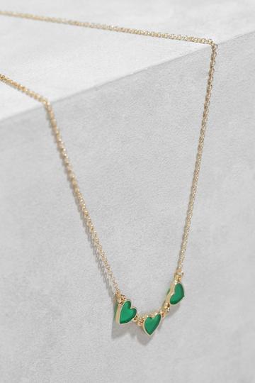 Gold Triple Heart Detail Necklace green