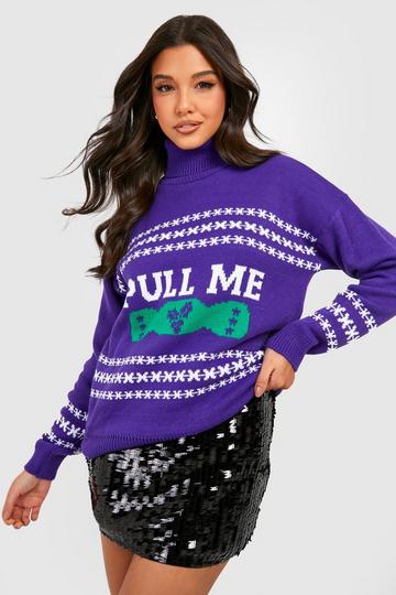 Pull Me Roll Neck Christmas Jumper purple