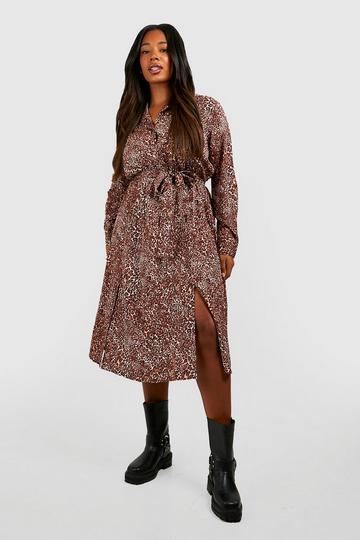 Multi Plus Leopard Midi Shirt Dress