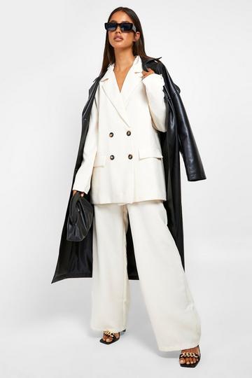 Premium Textured Wide Leg Tailored Trousers ecru