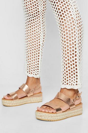 Gold Metallic Double Strap 2 Part Flatform