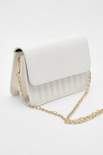 White Rib Chain Cross Body Bag