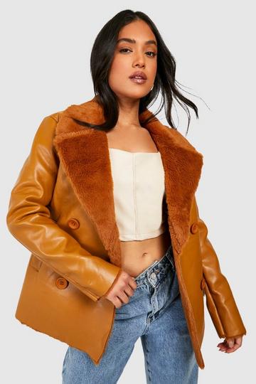 Brown Petite Double Breasted Aviator Jacket