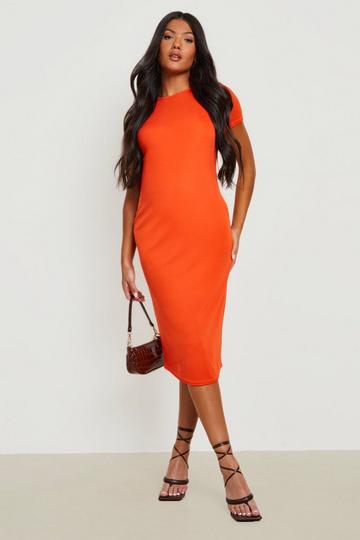 Maternity Rib Short Sleeve Midi Dress orange