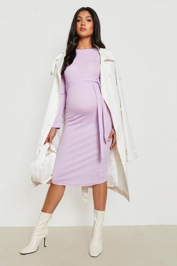 Maternity Rib Tie Waist Midi Dress lilac