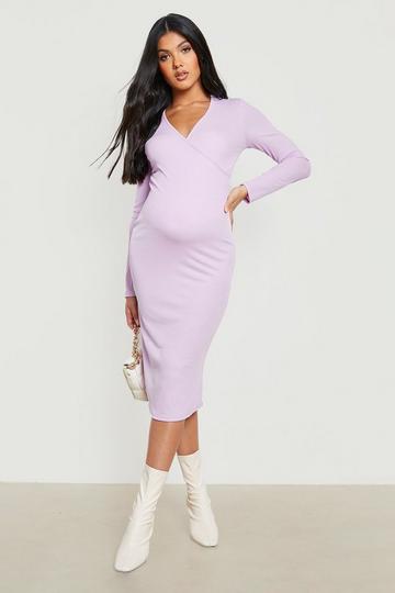 Maternity Rib Wrap Midi Dress lilac