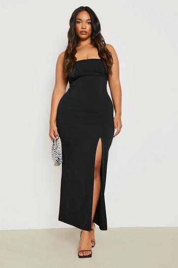 Black Plus Square Neck Split Maxi Dress