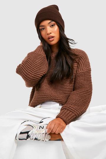 Petite Premium Chunky Knit Oversized Sweater chocolate