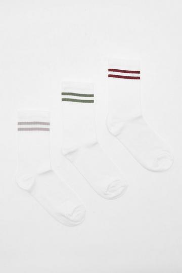 3 Pack Stripe Sports Socks white