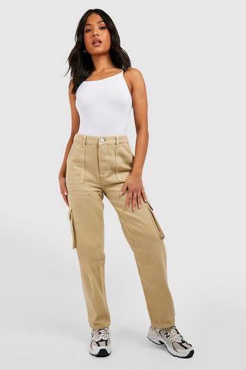 Petite Washed Loose Fit Cargo Jeans stone