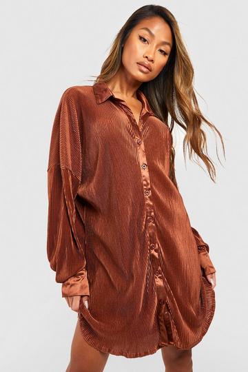 Premium Plisse Shirt Dress chocolate