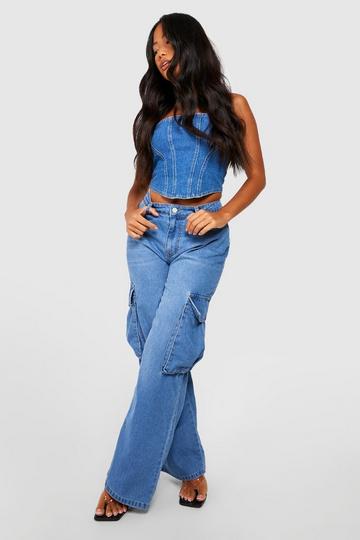 Petite Loose Fit Cargo Jeans mid wash