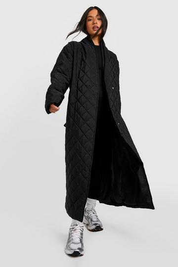 Petite Bright Wrap Quilted Puffer Maxi Coat black