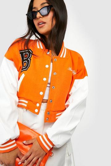 Orange Crop Contrast Sleeve Varsity Jacket