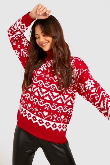 Petite Fairisle Turtleneck Christmas Sweater red