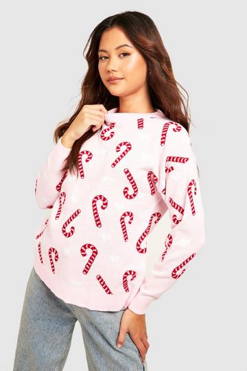 Petite Candy Cane Christmas Jumper pink