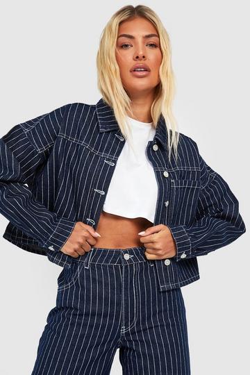 Blue Pinstripe Boxy Denim Jackets