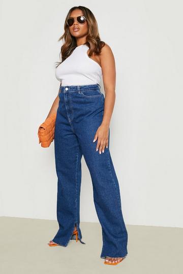 Plus Split Hem Straight Leg Jeans dark wash