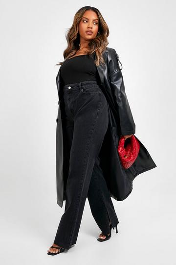 Plus Split Hem Straight Leg Jeans black