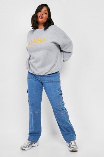 Plus Loose Fit Seam Detail Cargo Jeans mid blue