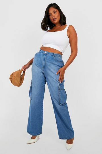 Plus Loose Fit Cargo Jeans mid blue