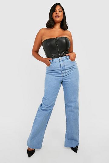 Plus 30" Length Split Hem Straight Leg Jean stonewash