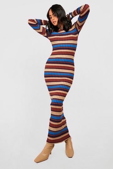 Wide Stripe Rib Knit Maxi Dress blue