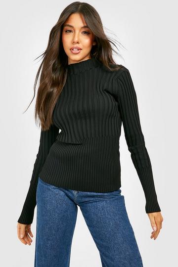 Black Two Tone High Neck Sweater