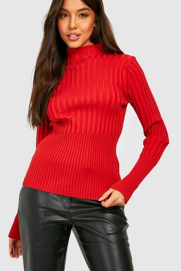 Two Tone High Neck Jumper red
