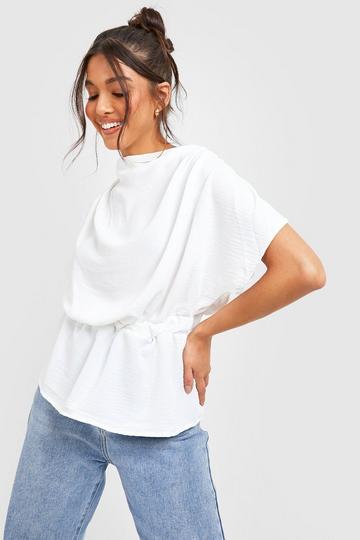 Textured Cowl Neck Floaty Sleeve Blouse ivory