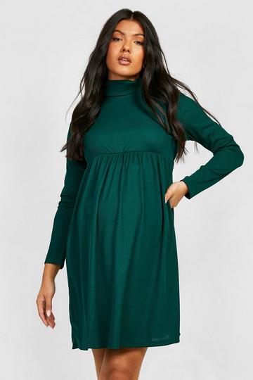 Maternity Turtleneck Smock Dress dark green