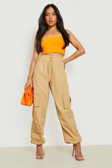 Petite Woven Pocket Drawstring Cargo Trousers sand
