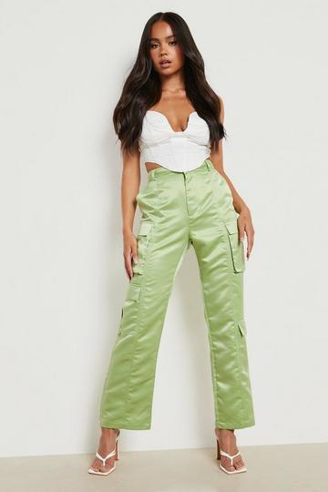 Petite Satin Pocket Straight Leg Cargo's lime
