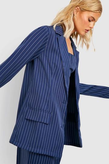 Navy Pinstripe Relaxed Fit Tailored Blazer