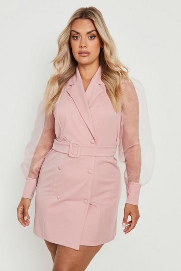 Blush Pink Plus Organza Sleeve Blazer Dress