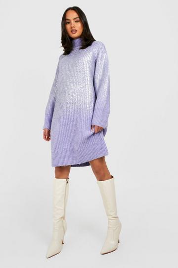 Lilac Purple Metallic Coated Sweater Dress