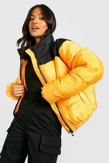 Yellow Petite Colourblock Funnel Neck Puffer Jacket