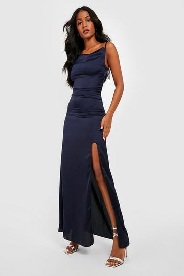 Navy Tall Satin Split Side Maxi Dress