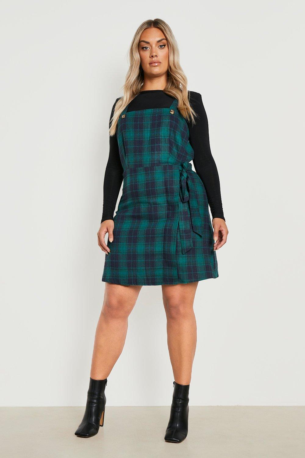 Checked buckle discount detail pinafore dress