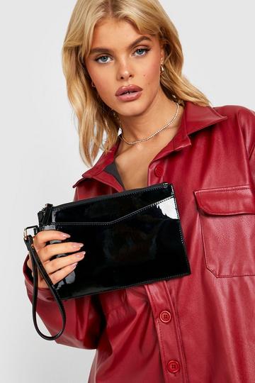 Black Basic Patent Pouch Clutch Bag