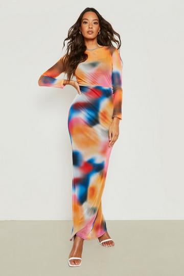 Ombre Mesh Backless Maxi Dress multi